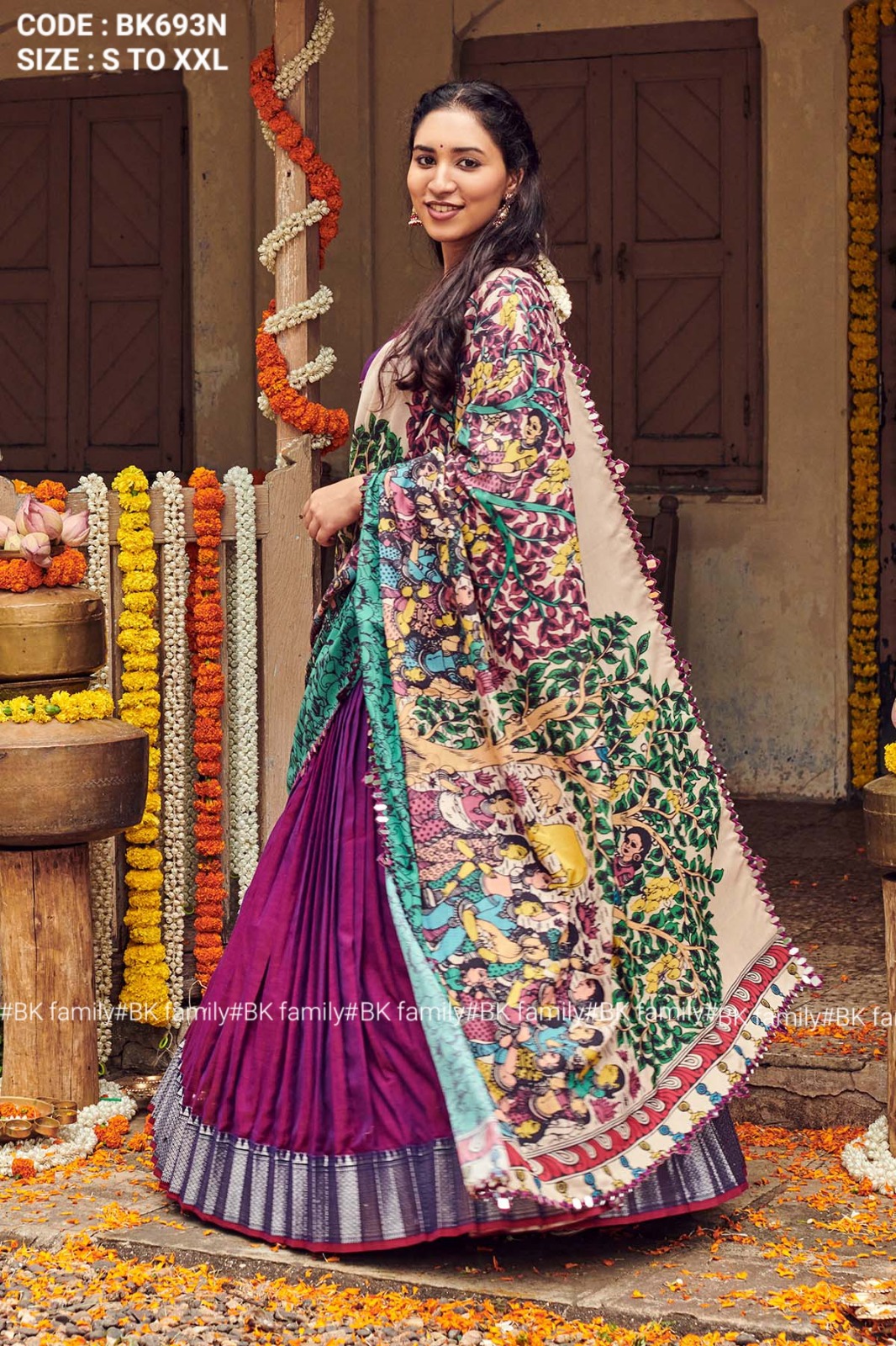 Purple Narayan pet kalamkari Lehenga Set 5 Purple Narayan pet kalamkari Lehenga Set - Image 5