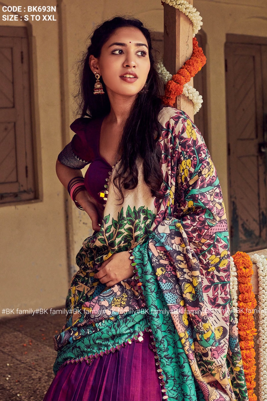 Purple Narayan pet kalamkari Lehenga Set 4 Purple Narayan pet kalamkari Lehenga Set - Image 4