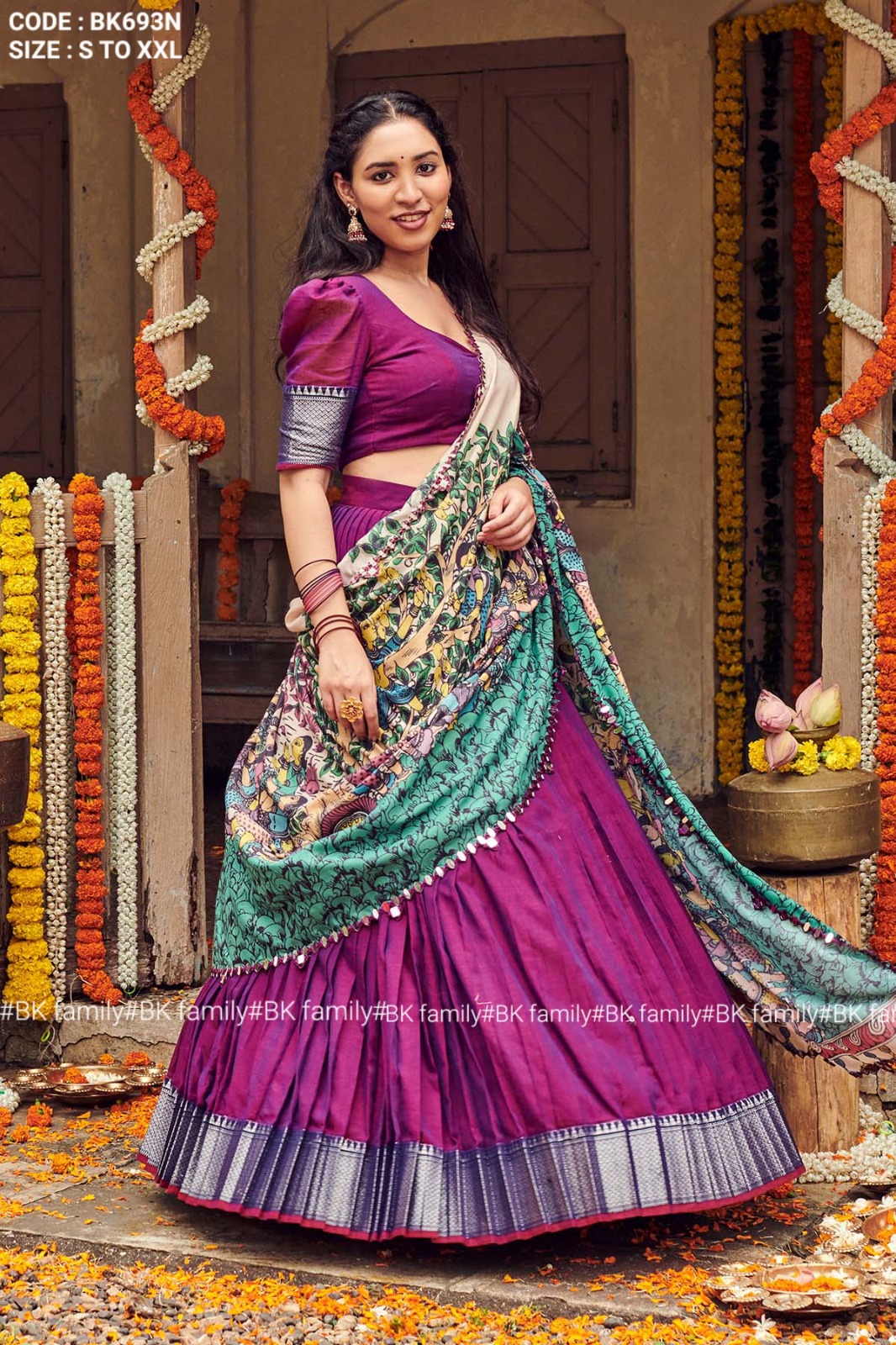 Purple Narayan pet kalamkari Lehenga Set 6 Purple Narayan pet kalamkari Lehenga Set - Image 6