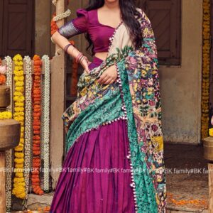 Purple Narayan pet kalamkari Lehenga Set