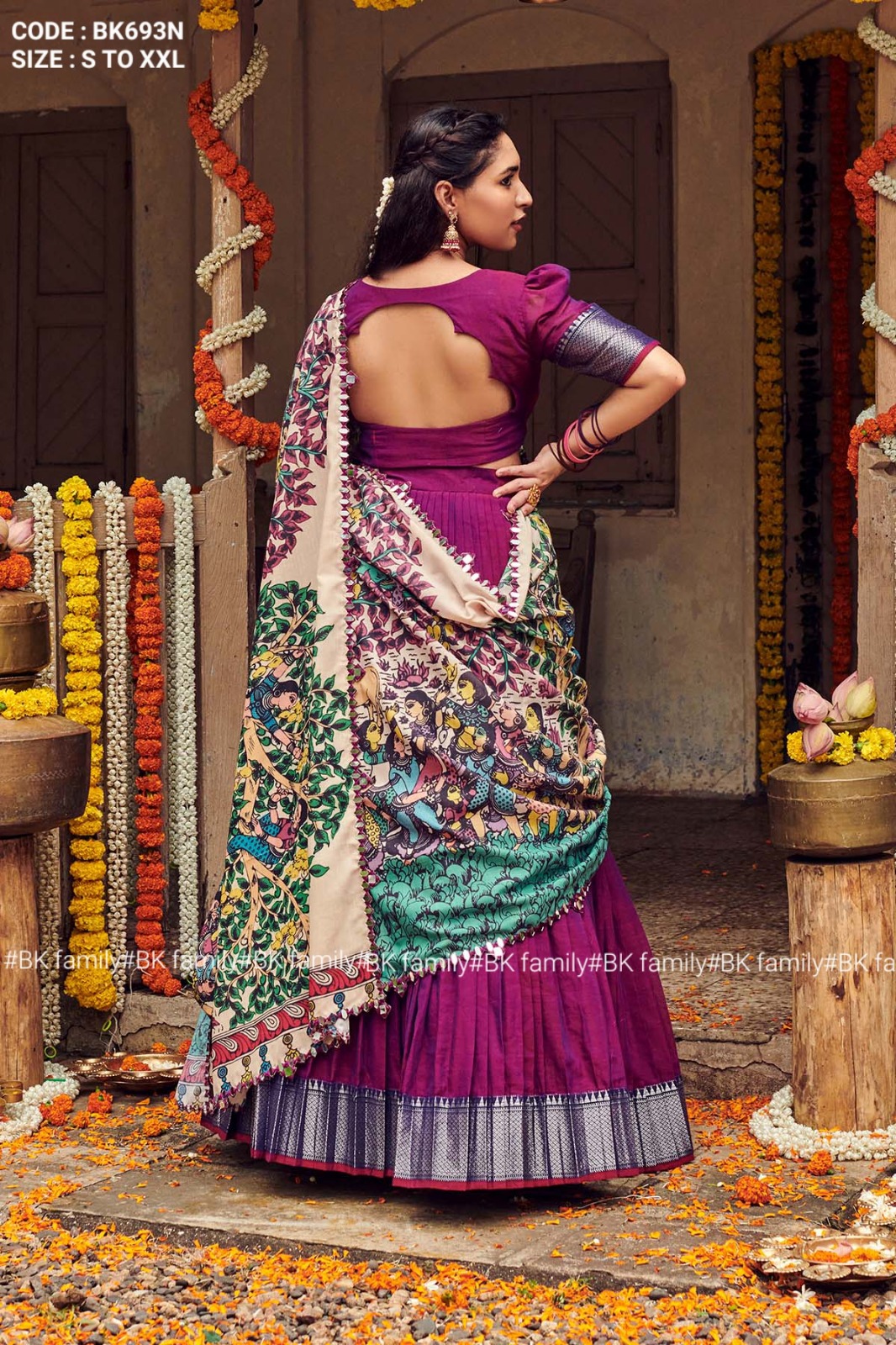 Purple Narayan pet kalamkari Lehenga Set 3 Purple Narayan pet kalamkari Lehenga Set - Image 3