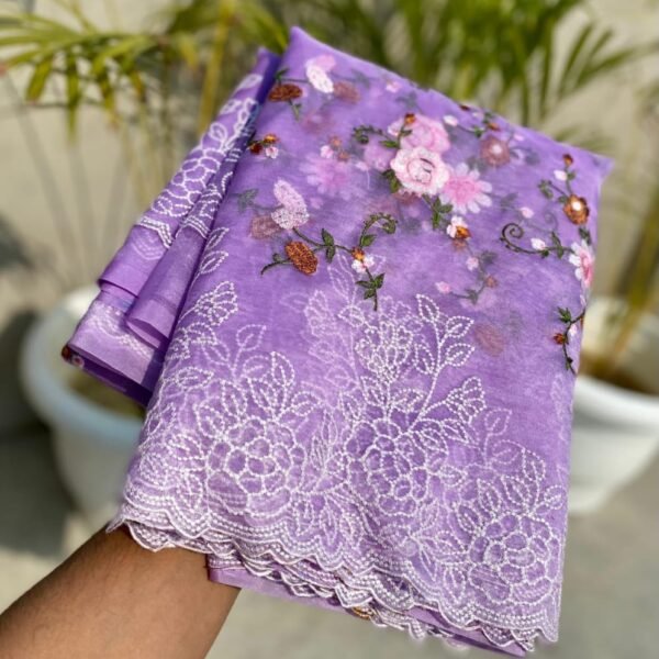 Banarasi cora organza embroidery work soft silk saree