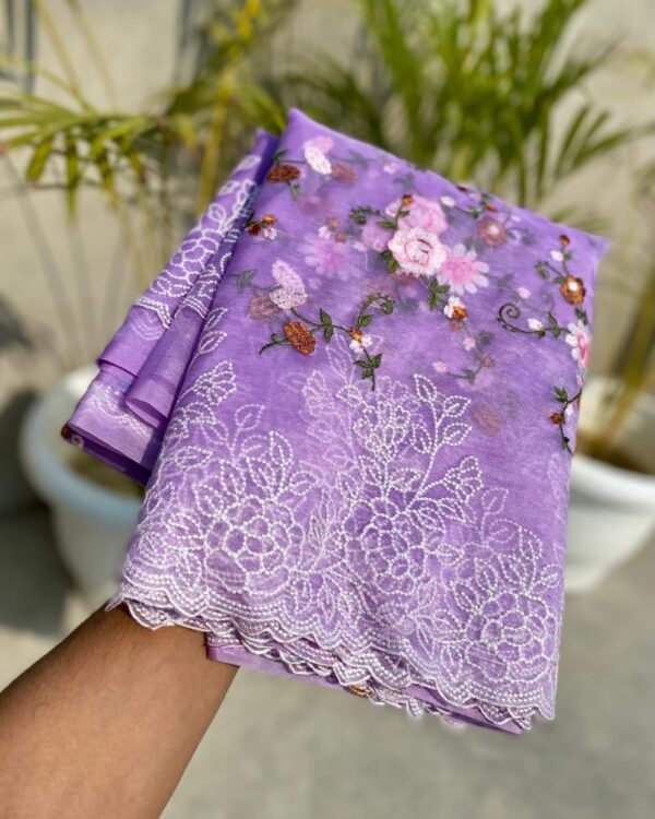 Banarasi cora organza embroidery work soft silk saree