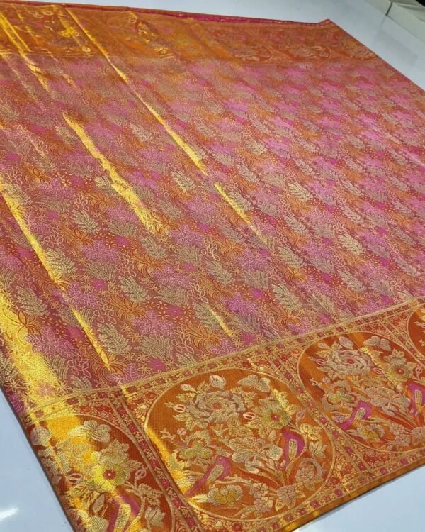 Pure kanchipattu resham gold jari Meenakari brocade