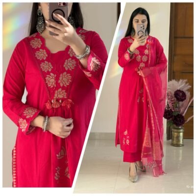Beautiful New straight kurta set with an embroidered pattern