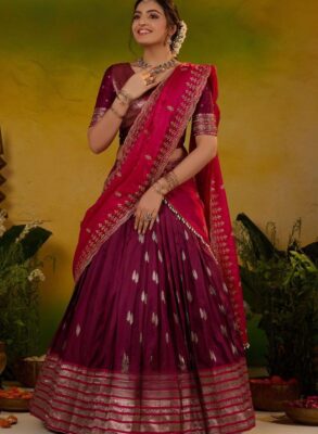 Soft Silk Wine Pink Lehenga Set