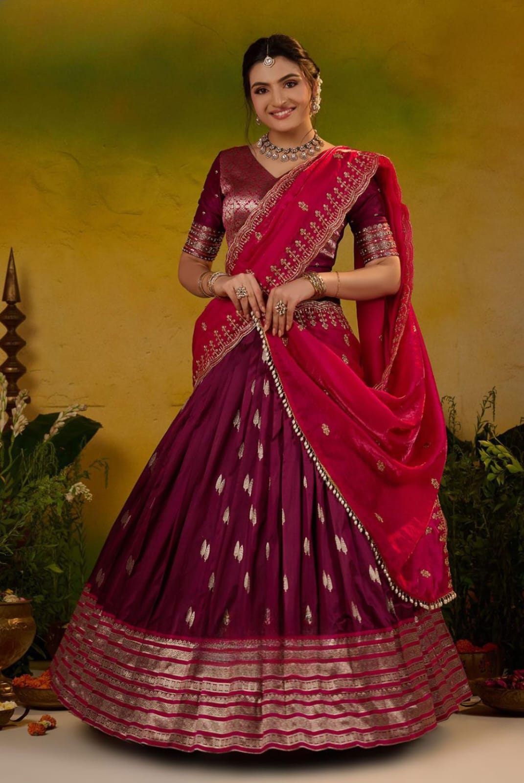 New Soft Silk Wine Pink Lehenga Set 3 New Soft Silk Wine Pink Lehenga Set - Image 3
