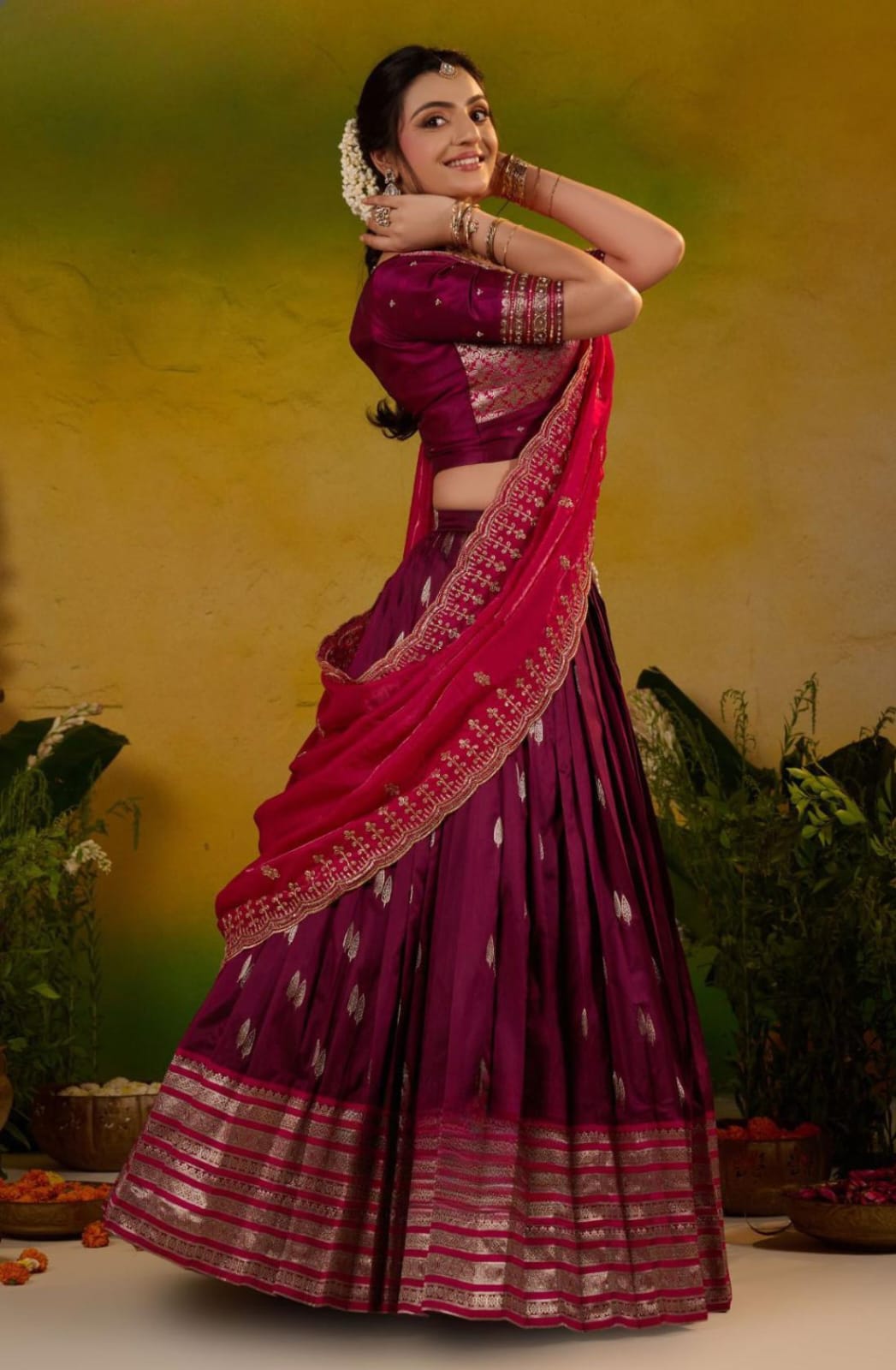 New Soft Silk Wine Pink Lehenga Set 9 New Soft Silk Wine Pink Lehenga Set - Image 9