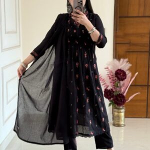 Beautiful Black Cotton Suit With Embroidery