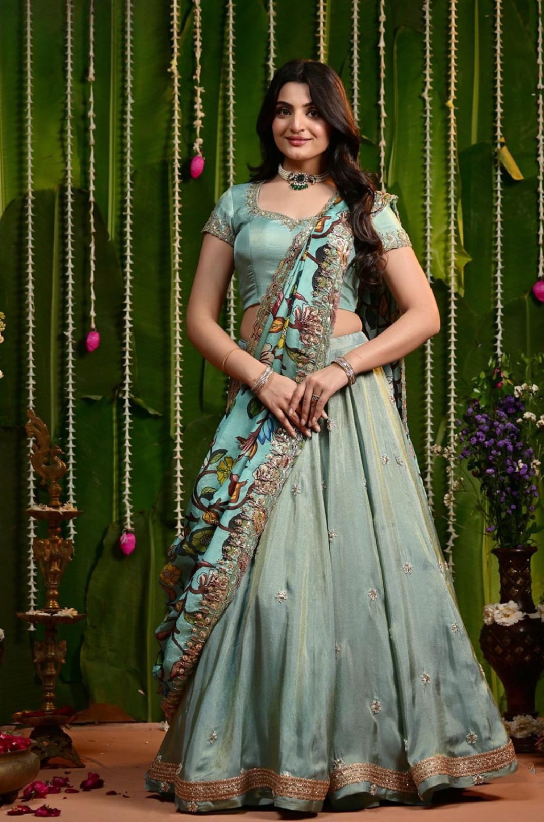 Blue Golden Tissue Lehenga Set 3 Blue Golden Tissue Lehenga Set - Image 3