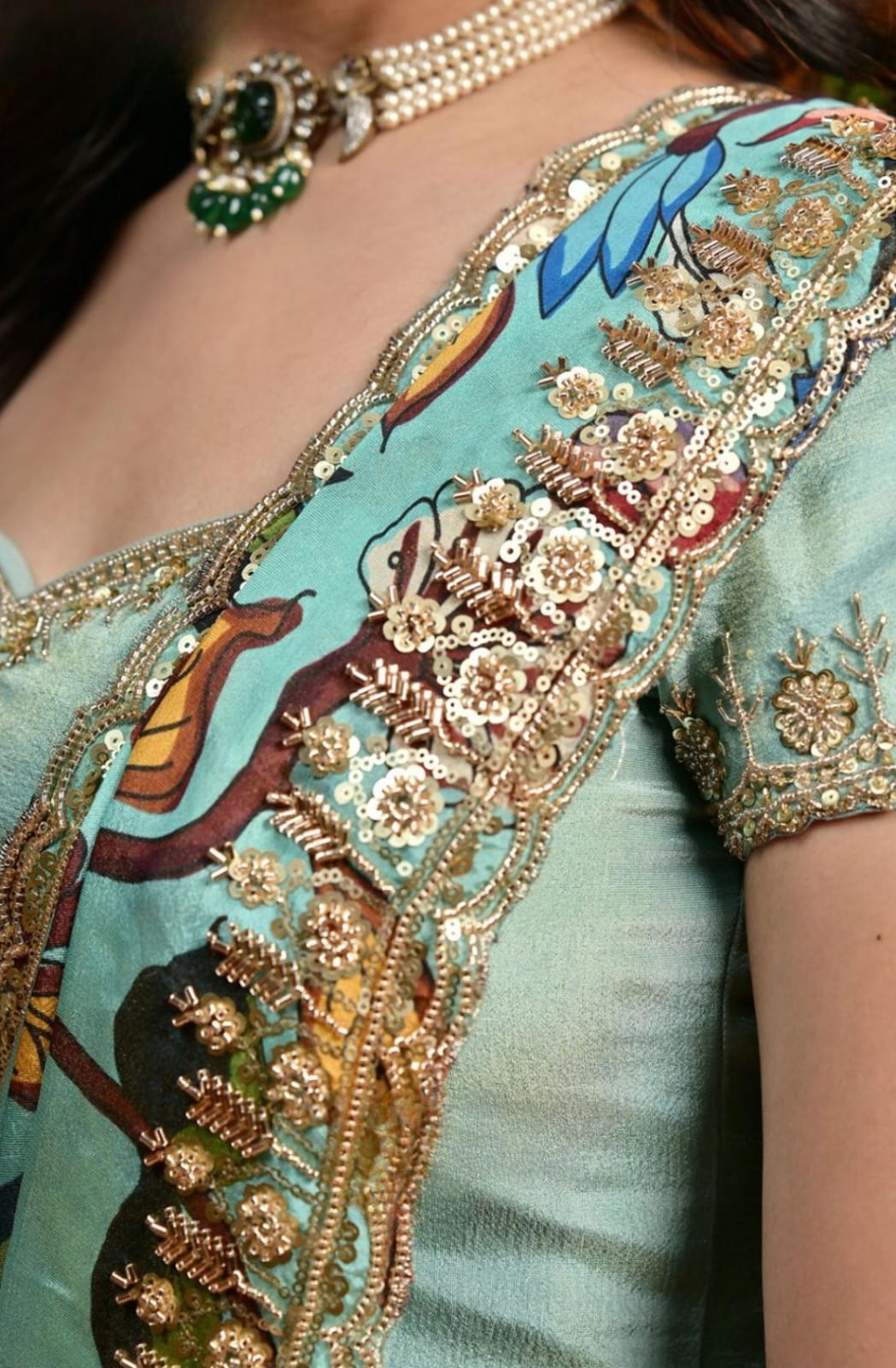 Blue Golden Tissue Lehenga Set 5 Blue Golden Tissue Lehenga Set - Image 5