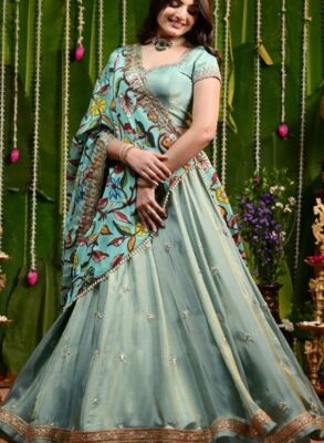 Blue Golden Tissue Lehenga Set