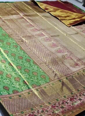 Pure kanchipuram tissue edge to edge meenakari designs