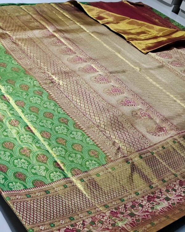 Pure kanchipuram tissue edge to edge meenakari designs