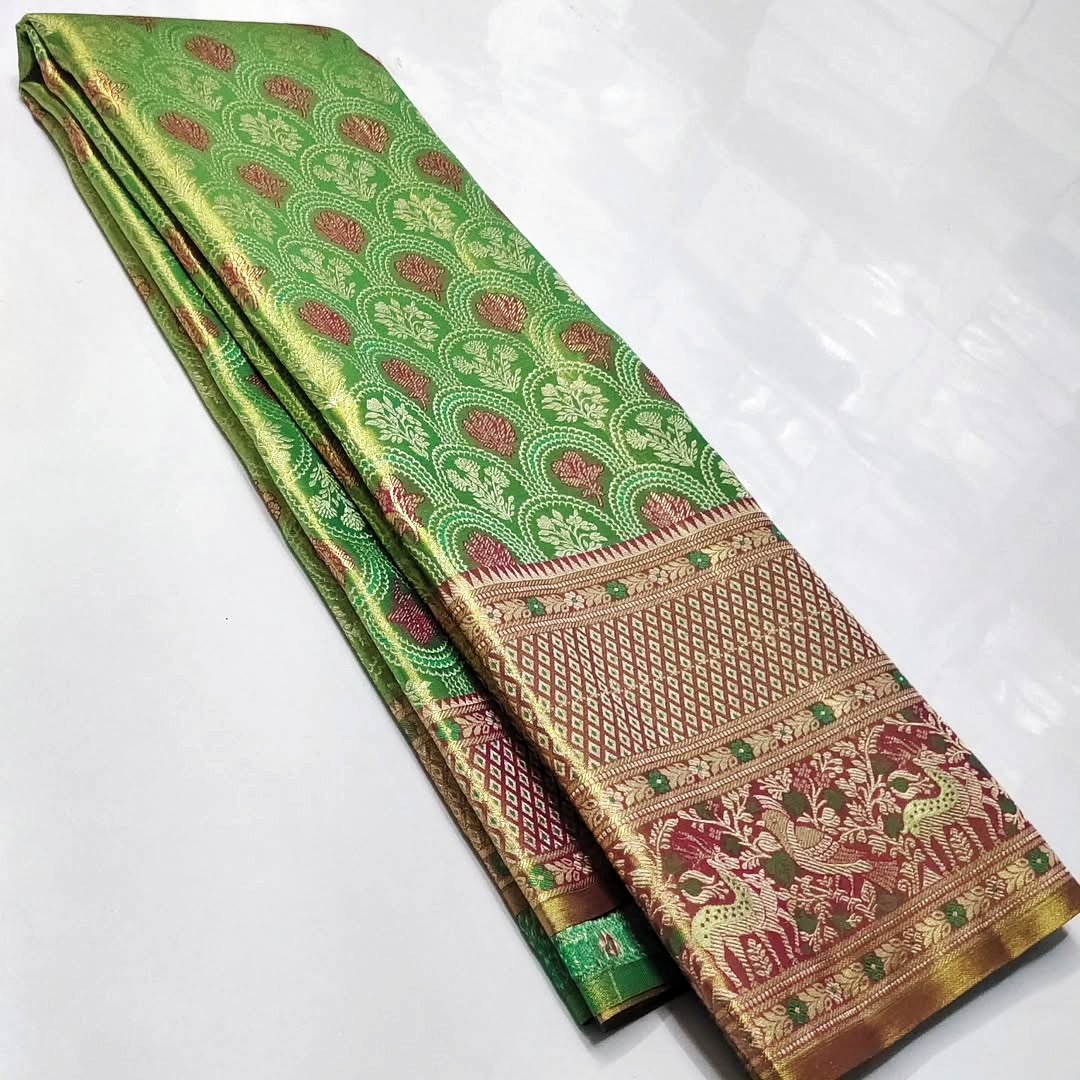 Pure kanchipuram tissue edge to edge meenakari designs 2 Pure kanchipuram tissue edge to edge meenakari designs - Image 2