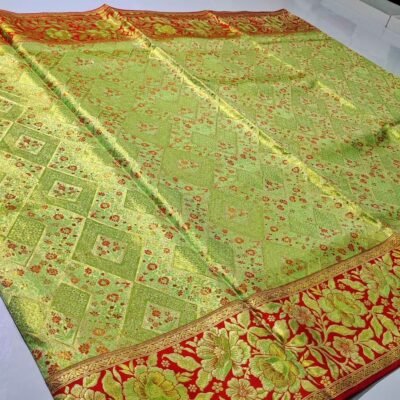 Pure kanchipattu tissue edge to edge floral design