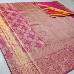 Pure kanchipattu tissue scart edge to edge self meenakari designs