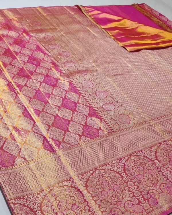 Pure kanchipattu tissue scart edge to edge self meenakari designs