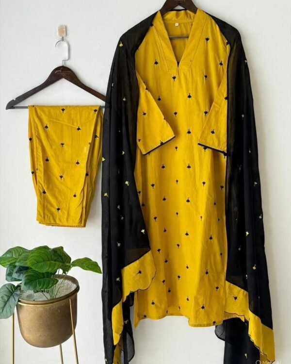 cotton designer embroidered straight three-piece set