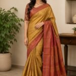 Check zari border pure tussar saree kalamkari blouse