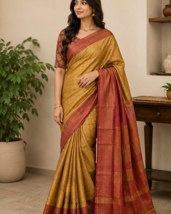 Check zari border pure tussar saree | kalamkari blouse