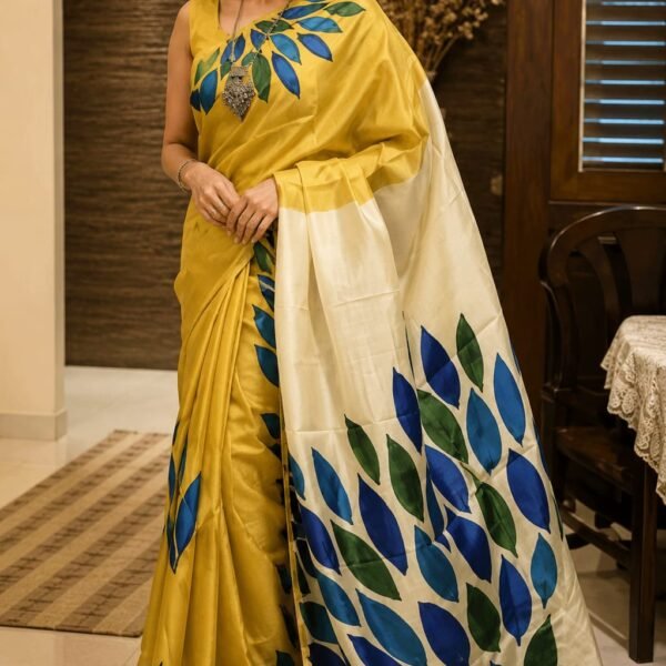Exclusive hand paint zari border pure handloom tussar saree