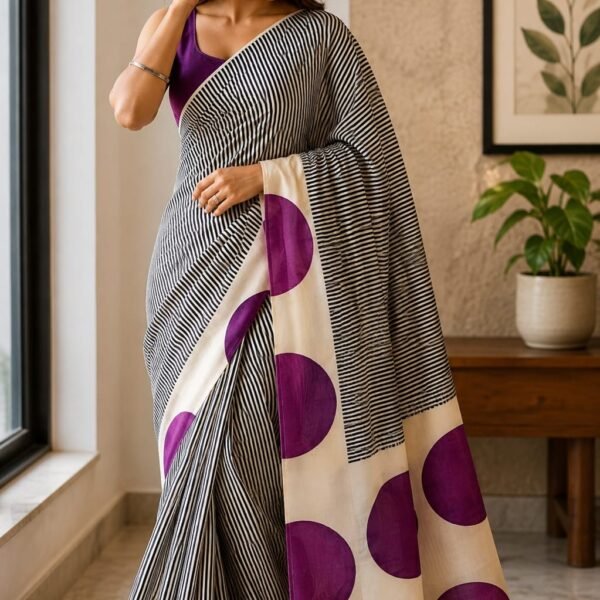 Hand Kodi print pure handloom tussar with unstitched blouse
