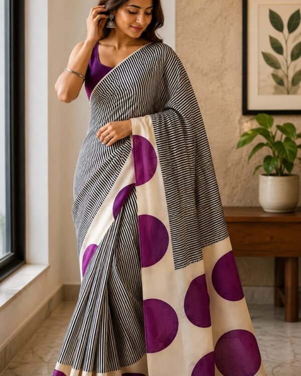 Hand Kodi print pure handloom tussar with unstitched blouse