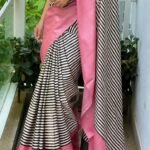 Hand printed on pure handloom tussar with unstitched blouse