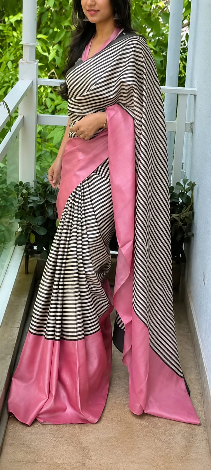 Hand printed on pure handloom tussar with unstitched blouse 1 Hand printed on pure handloom tussar with unstitched blouse