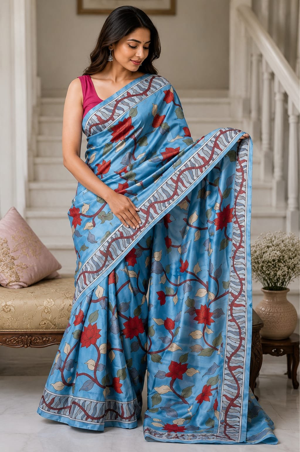 New Hand kalamkari on pure handloom tussar 1 New Hand kalamkari on pure handloom tussar