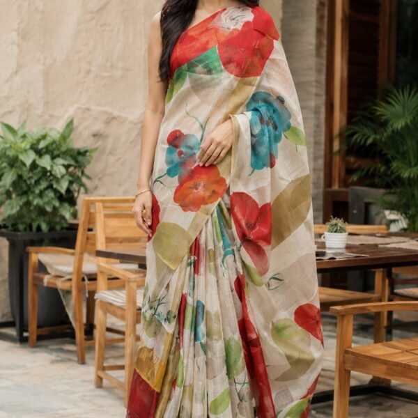 Pure handloom tusser saree with free hand-painted saree 