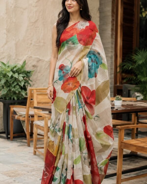Pure handloom tusser saree with free hand-painted saree 