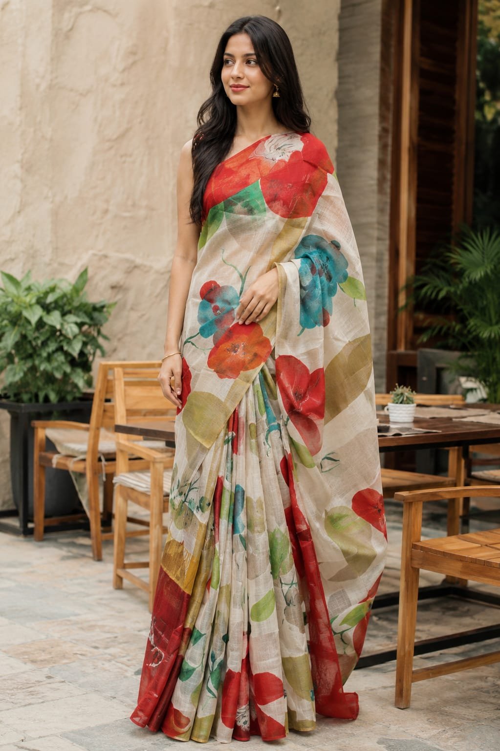 Pure handloom tusser saree with free hand-painted saree 1 Pure handloom tusser saree with free hand-painted saree