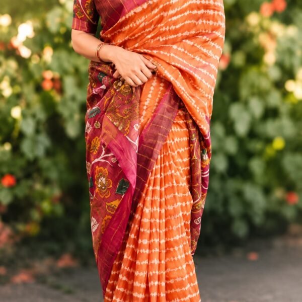 Pure tussar with kalamkari blouse and pallu