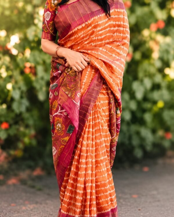Pure tussar with kalamkari blouse and pallu