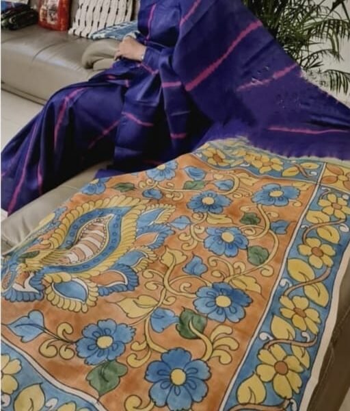 Pure tussar with kalamkari blouse