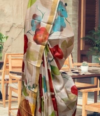 Pure handloom tusser saree with free hand hand painted saree 
