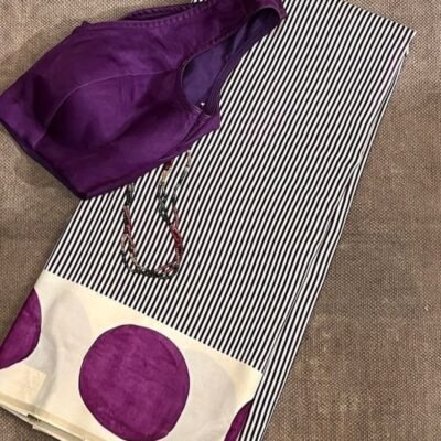 Hand Kodi print pure handloom tussar with unstitched blouse
