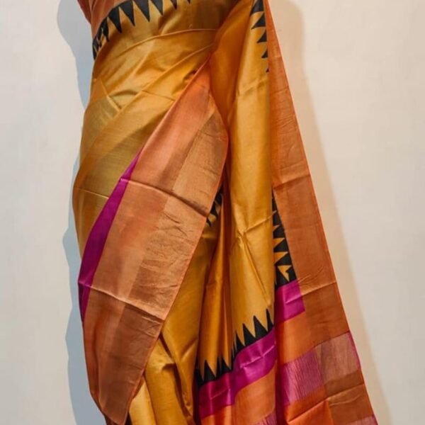 Exclusive hand printing design on zari border pure handloom tussar saree 