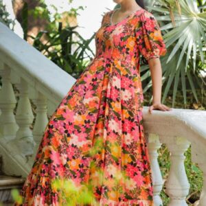 Gulmohar Maxi (Dress) in Peach