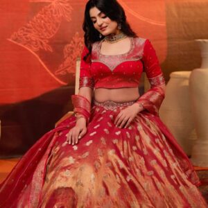 Amulya Tissue Zari Lehenga Set in Red