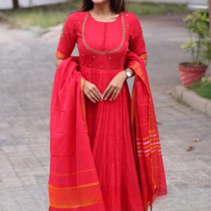 Sutrangi Handloom Anarkali Dress in Red