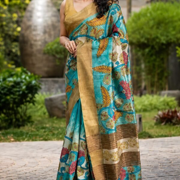 Best Hand kalamkari on pure zari border handloom tussar