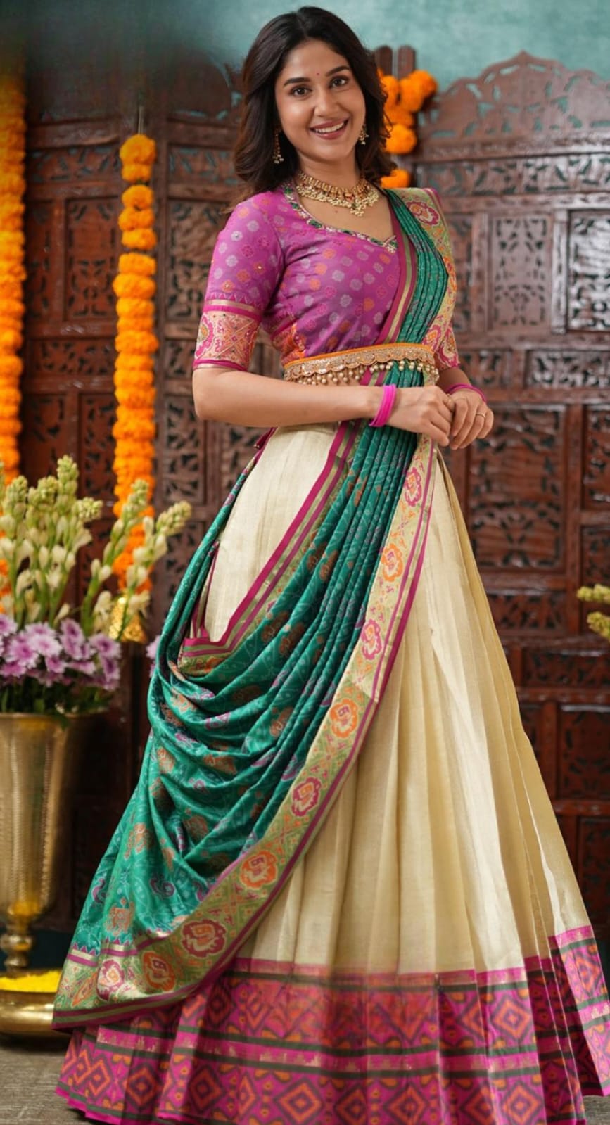 Green Rani 2 IN 1 Lehenga Set With Belt 16 Green Rani 2 IN 1 Lehenga Set With Belt