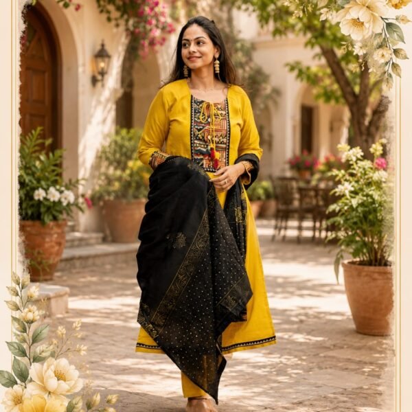 Handloom cotton kurta set yellow
