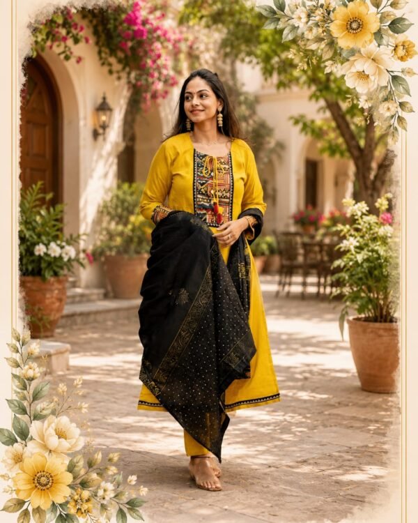 Handloom cotton kurta set yellow