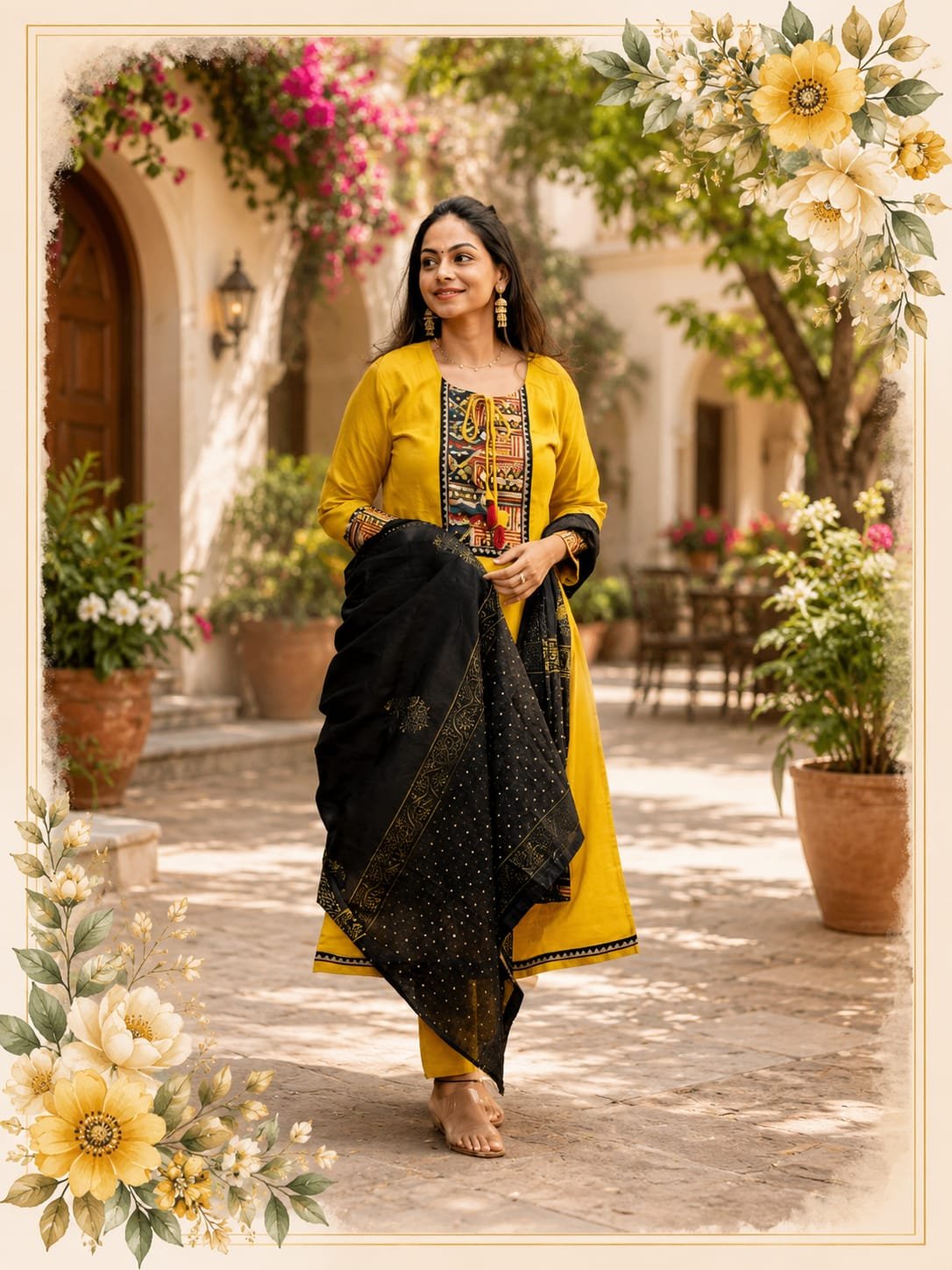Handloom cotton kurta set yellow 1 Handloom cotton kurta set yellow