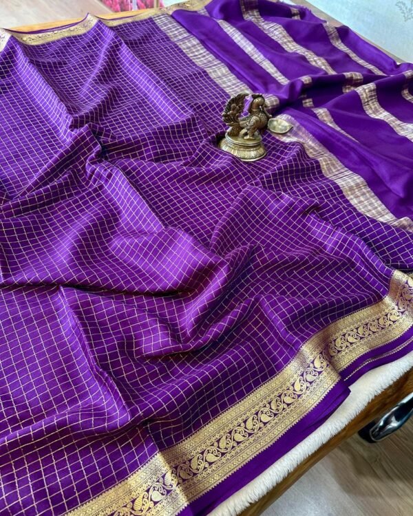 New Checked Mysore Crepe Silk Saree