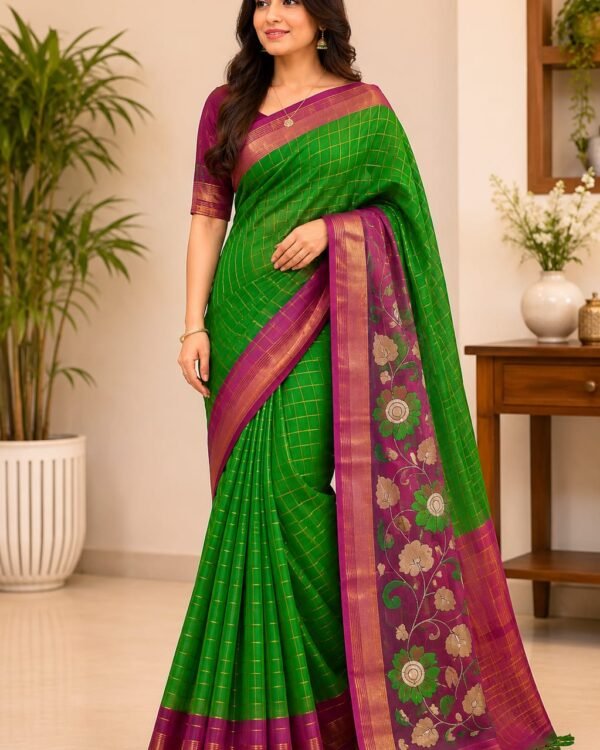 Special Pure handloom tussar saree with kalamkari blouse 